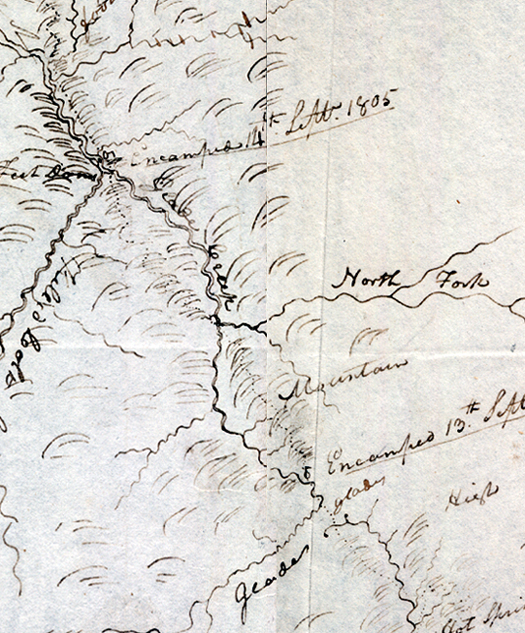 Interactive map showing the Lewis and Clark route from Packer Meadows to Wendover Ridge