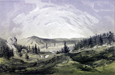 Historic painting of Lolo Hot Springs before modern development
