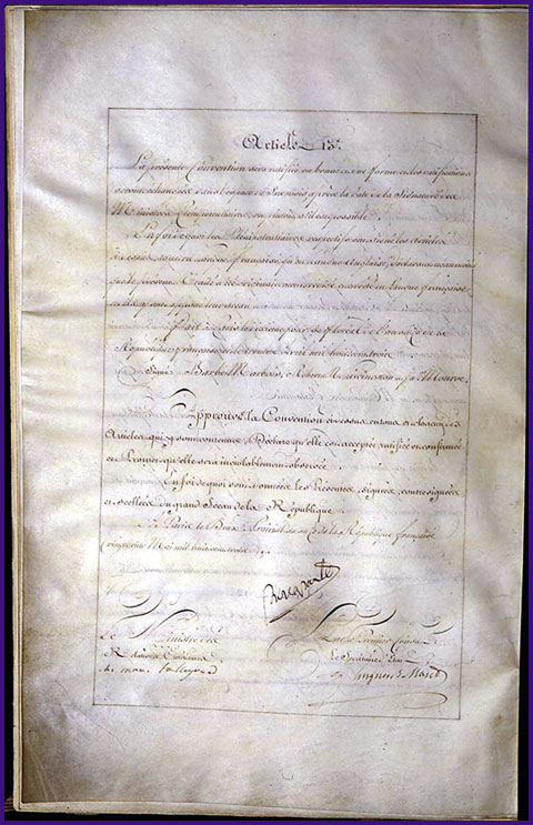 photo of Article 13 of the Louisiana Purchase which is transcribed on this page