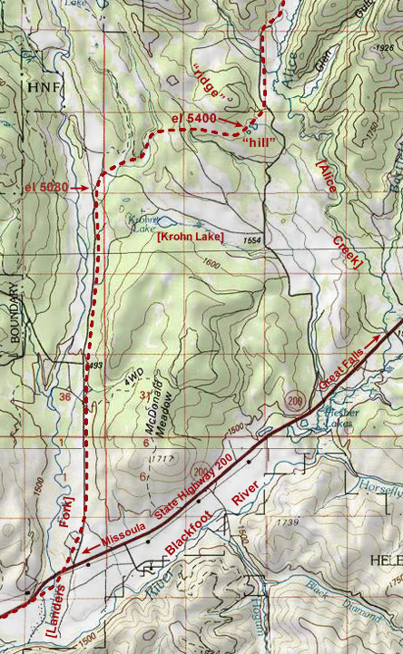 topographic map showing modern place names of Lewis and Clark Pass