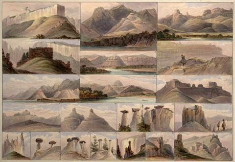 Historic series of paintings showing geologic features of the White Cliffs