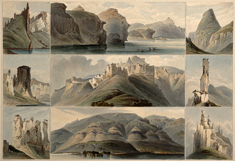 Historic series of paintings showing geologic features of the White Cliffs