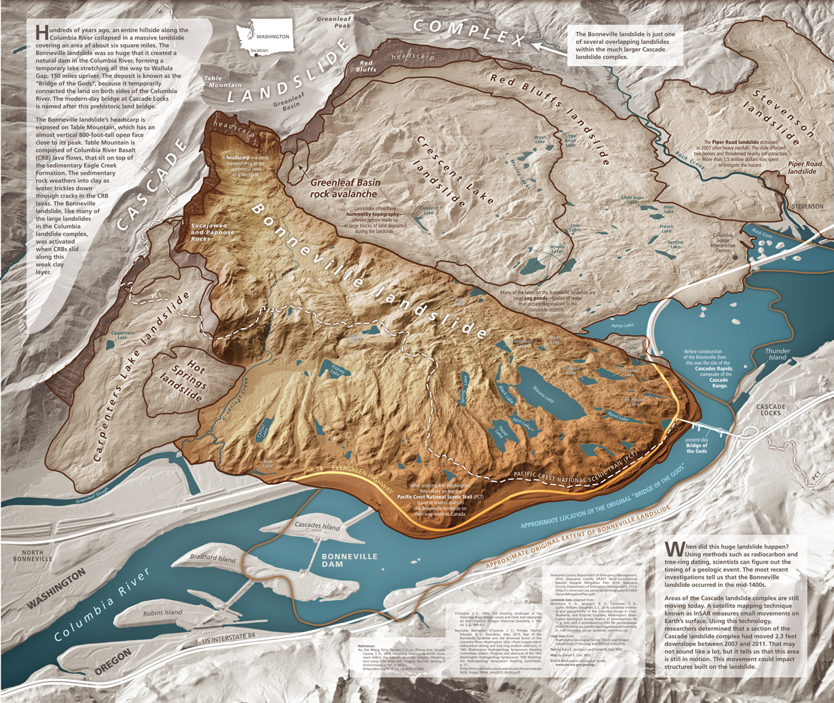 Detailed map of the Bonneville land slide at the Cascades of the Columbia