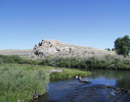 Small rock projecting above a creek