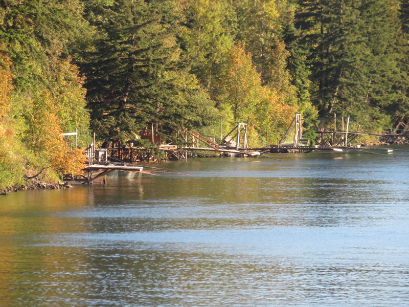 Wood platforms reach from the shore