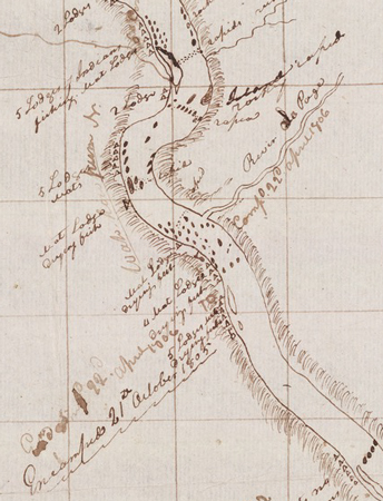 Hand drawn map showing the Columbia River and the La Page river