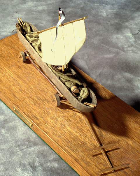 Canoe on Wheels, with sail