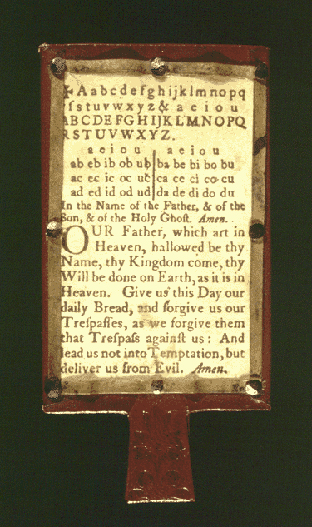 Photo of the hornbook described below