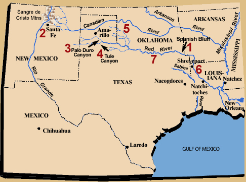 mapa de Texas y sus alrededores
