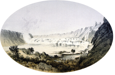Sohon's historical lithograph of the Great Falls of the Missouri