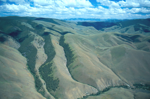 Interactive aerial photo of the west side of Lemhi Pass with place name labels