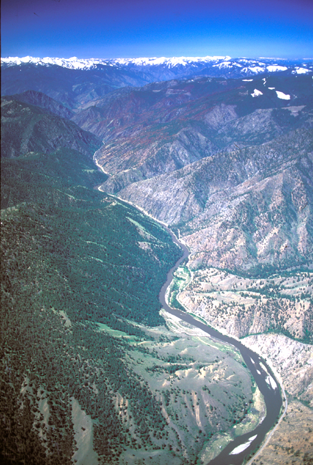 Interactive aerial photo labeling the beginning of the Salmon River Canyon
