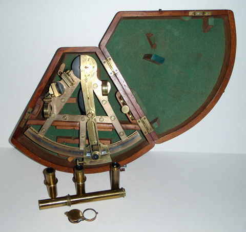 Old sextant in a wooden case