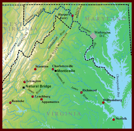 Modern map of Virginia