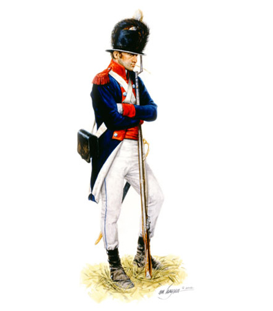 1803 soldier with white wool pants and blue dress coat