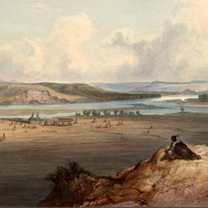 Indians scattered about a large river bottom