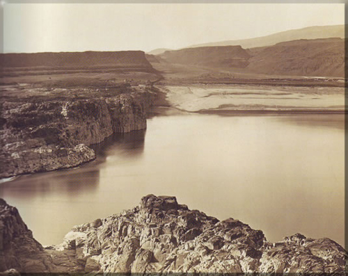 Historic photo of the Columbia River backed-up before a narrow place