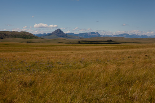 Tall, pointed hill or mountain between the prairie and Rocky Mountain Front