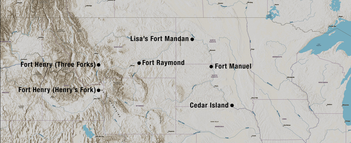 map of Lisa's forts on the Missouri, Yellowstone, and Henry's Fork of the Snake