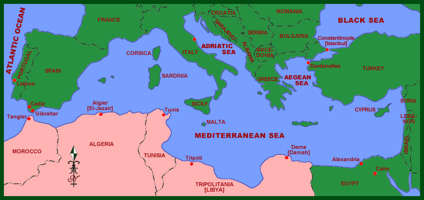 map showing the countries surrounding the Meiterranean Sea