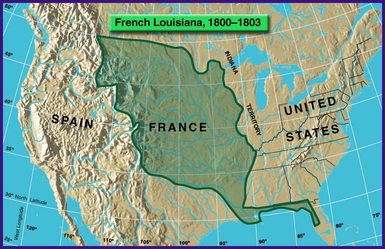 graphic: Map of United States land area showing French Louisiana, 1800-1803