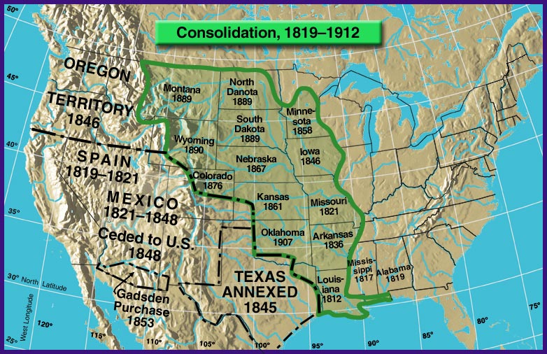 graphic: Map of United States showing the states and territories, 1819-1912