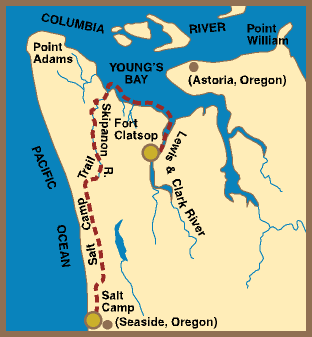 graphic: map of trail from Fort Clatsop to Salt Camp