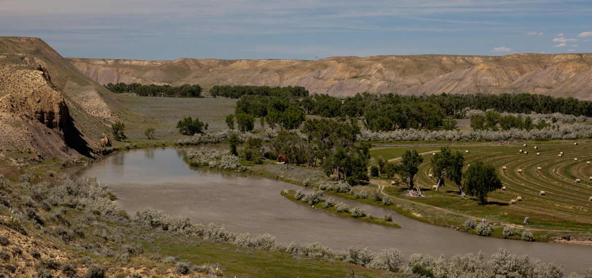 Small river winding through barren hills