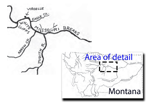 Map showing the white cliffs and breaks areas