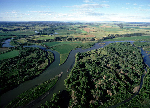 Big Horn River view west with the site of Lisa's fort labeled