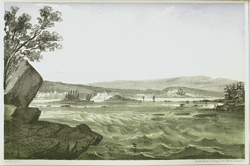 Historic illustration of a big rapid in the Columbia River