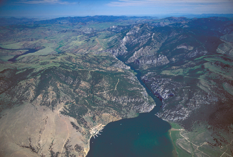 Aerial view of the beginning of the Gates of the Rocky Mountains