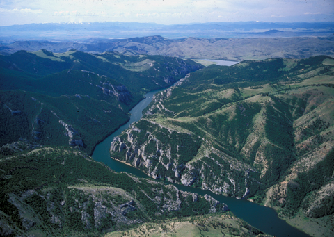 Aerial view of the Gates of the Rocky Mountains looking south