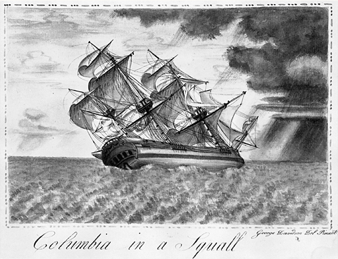 columbia rediviva heeling before a squall