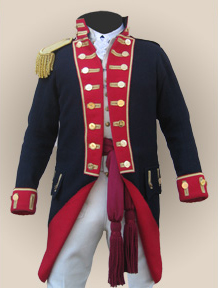 blue coat with red trim