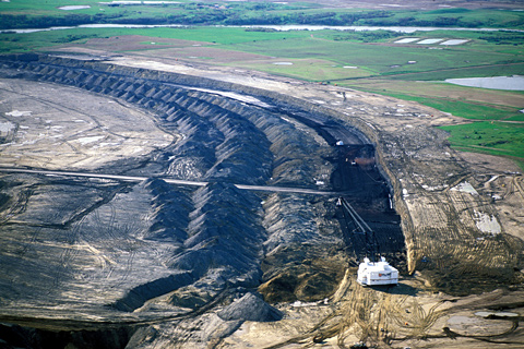 Aerial photo of a strip mine