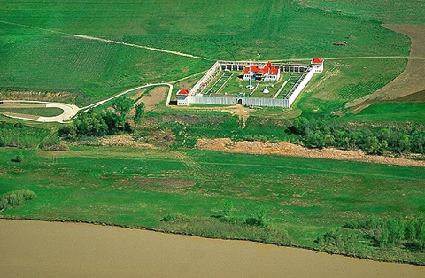 Aerial view of the reconstructed Fort Union