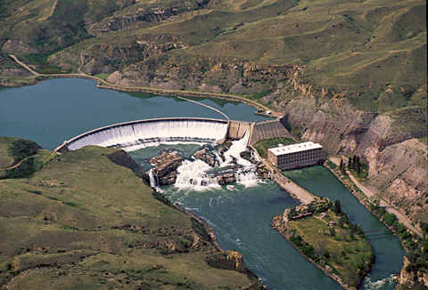 aerial photo showing how the Grand Fall is now part of a dam