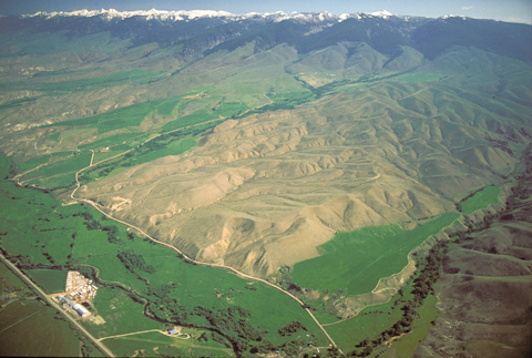 Upper Lemhi Valley: narrow, green valley between brown mountains