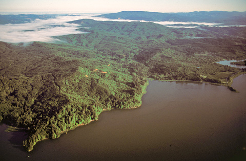 Aerial photo of Grays Bay, a coastal inlet on the Columbia River
