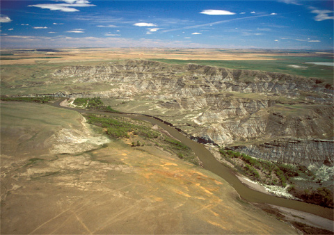 Interactive aerial photo showing the location of Lewis's fight with the Blackfoot