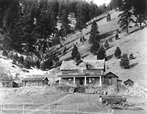 wetston 1895 homestead in front of a thin forest
