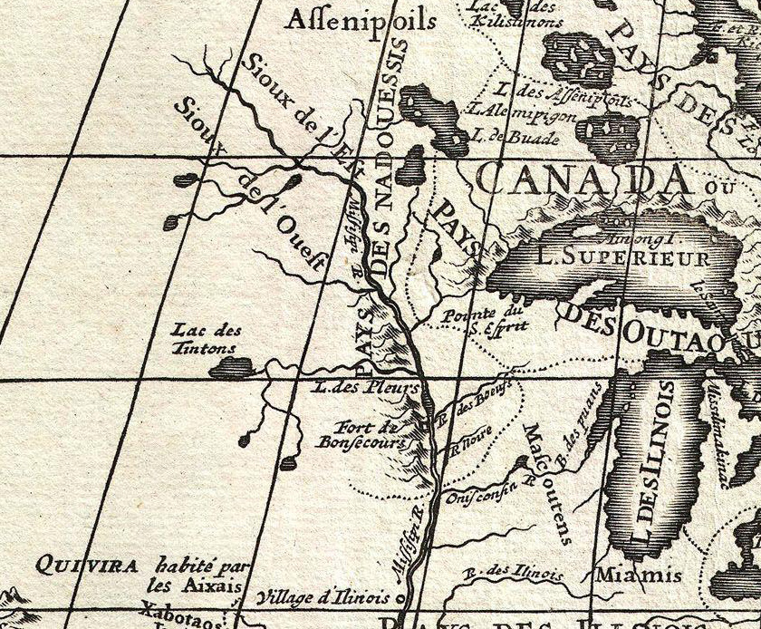 Map labeled in French west of the Lake Superior