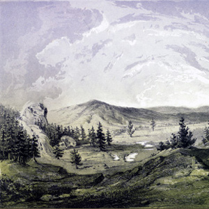 Historic painting of Lolo Hot Springs before modern development