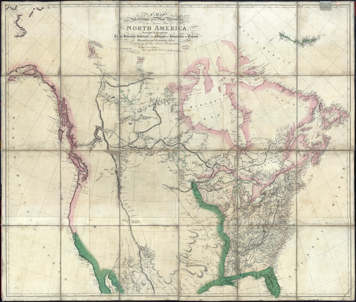 Arrowsmith map showing almost no detail in the western half of what is now the United States