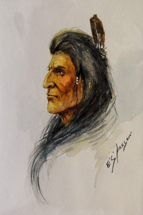 Watercolor profile of a Cheyenne man in profile
