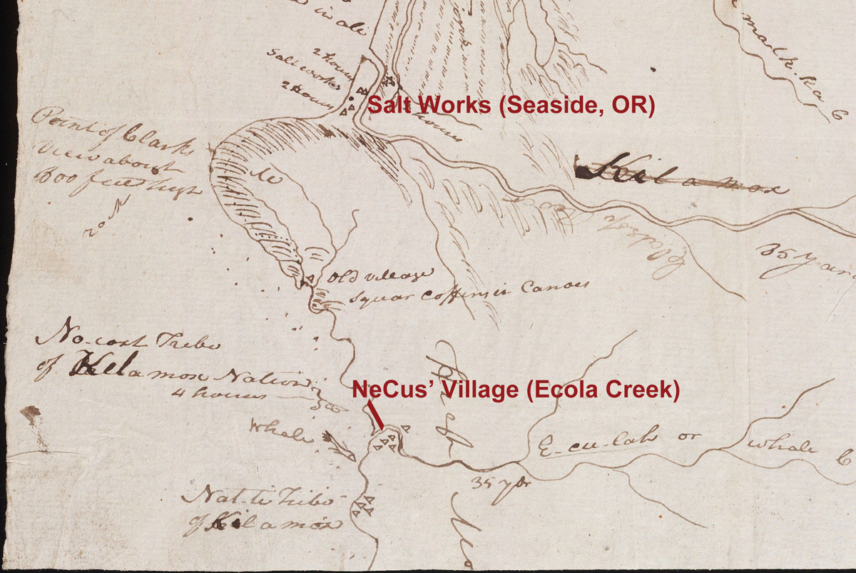 Clark's map between Fort Clatsop and Cannon Beach