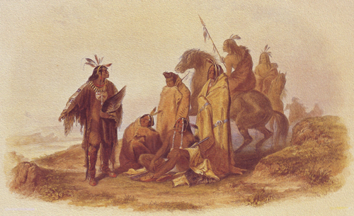 Historic painting of a group of Crow Indians