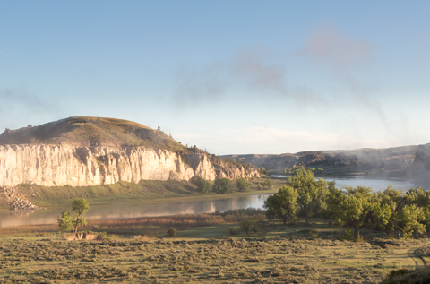 White cliffs behind the Missouri River