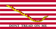 Gadsden's flag says 'Don't Tread on Me' and has a snake on red and white stripes